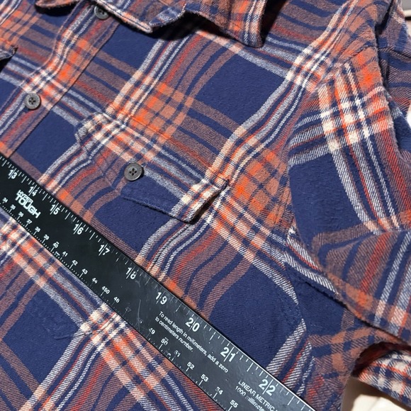 Red Head Mens Flannel Sz L Outdoor Workwear Shirt Navy Orange Plaid Long Sleeve - Picture 3 of 8